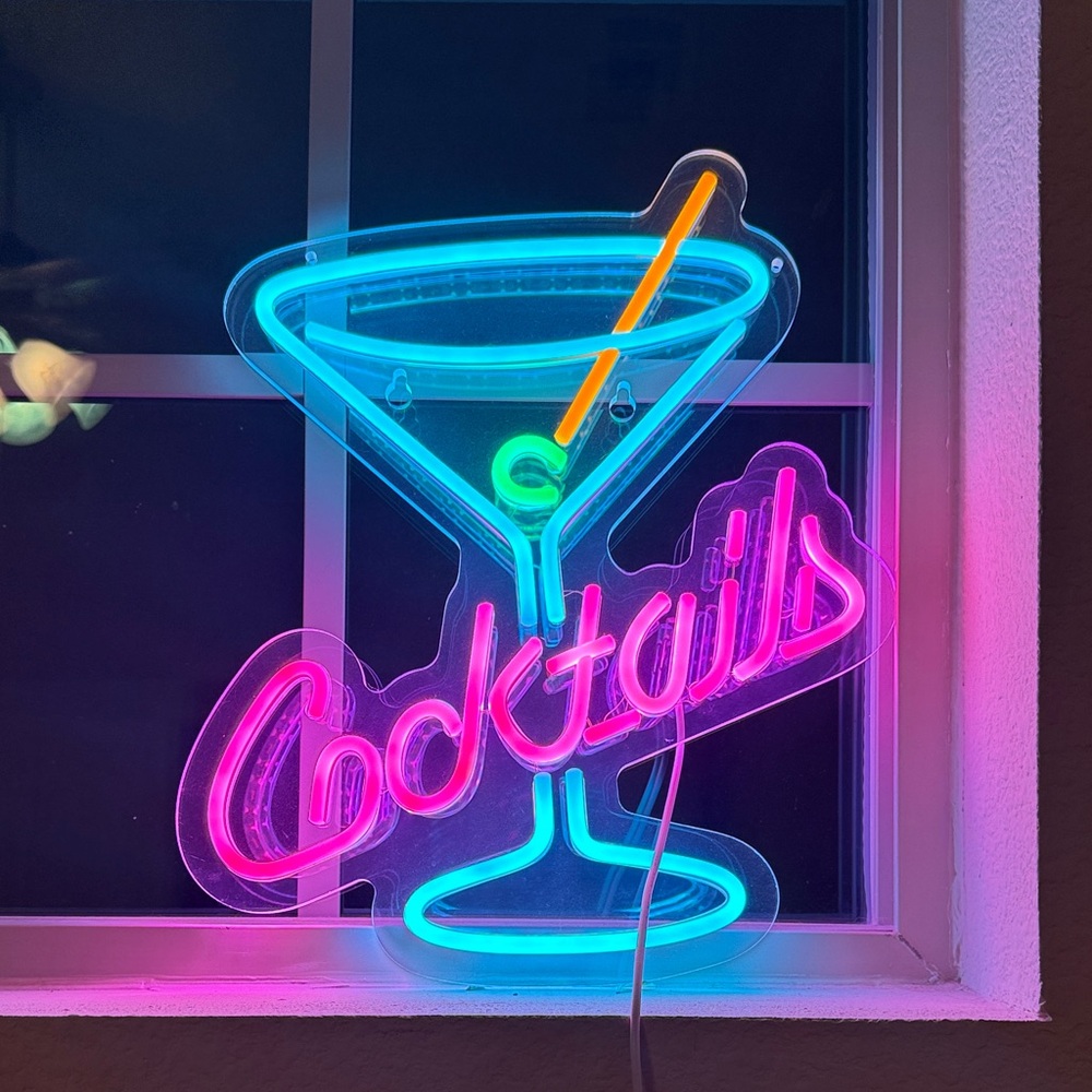 Amazon Neon Cocktails LED Sign - Pink, Blue & Yellow